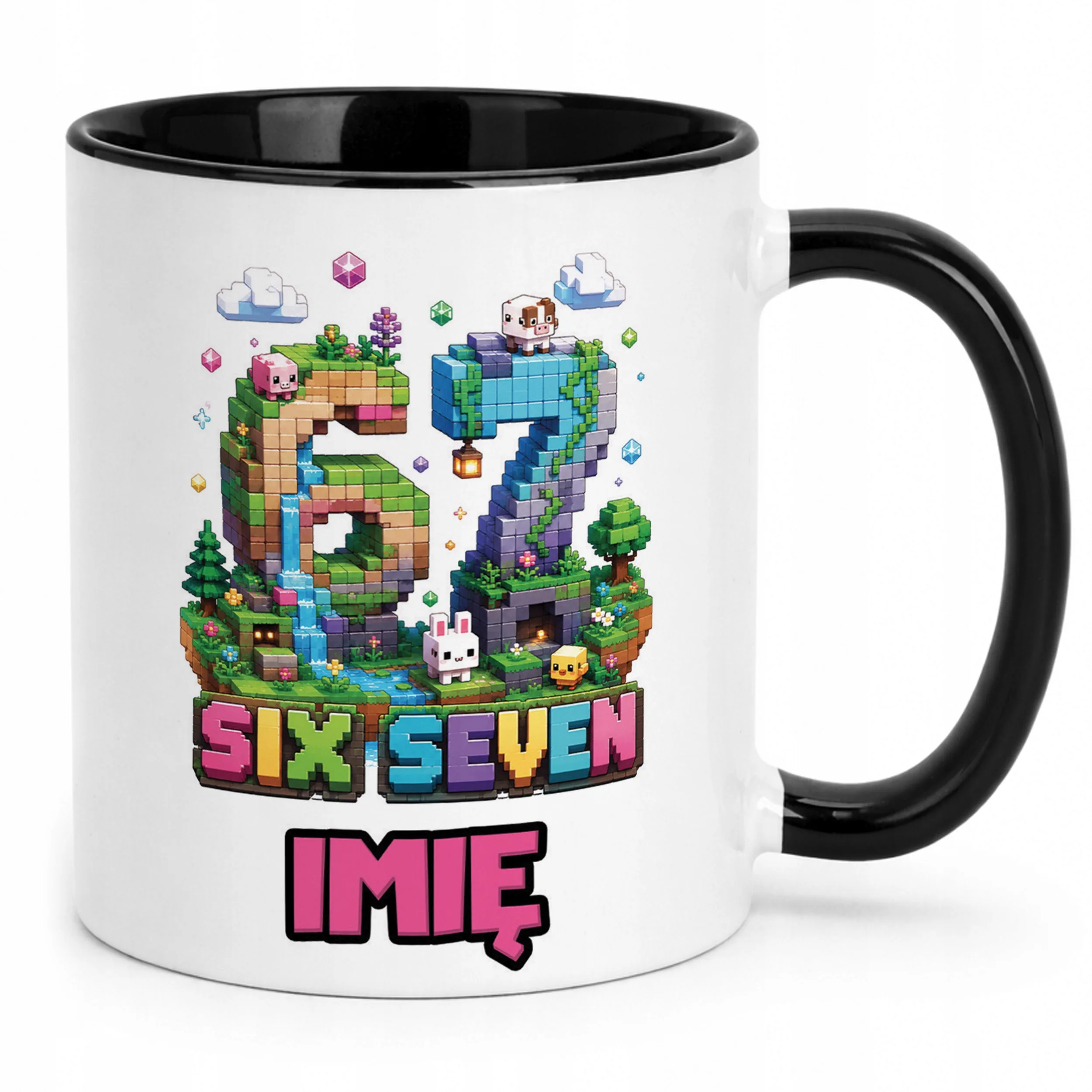 Kubek Czarny z nadrukiem personalizowany SIX SEVEN Dla Dzieci Prezent