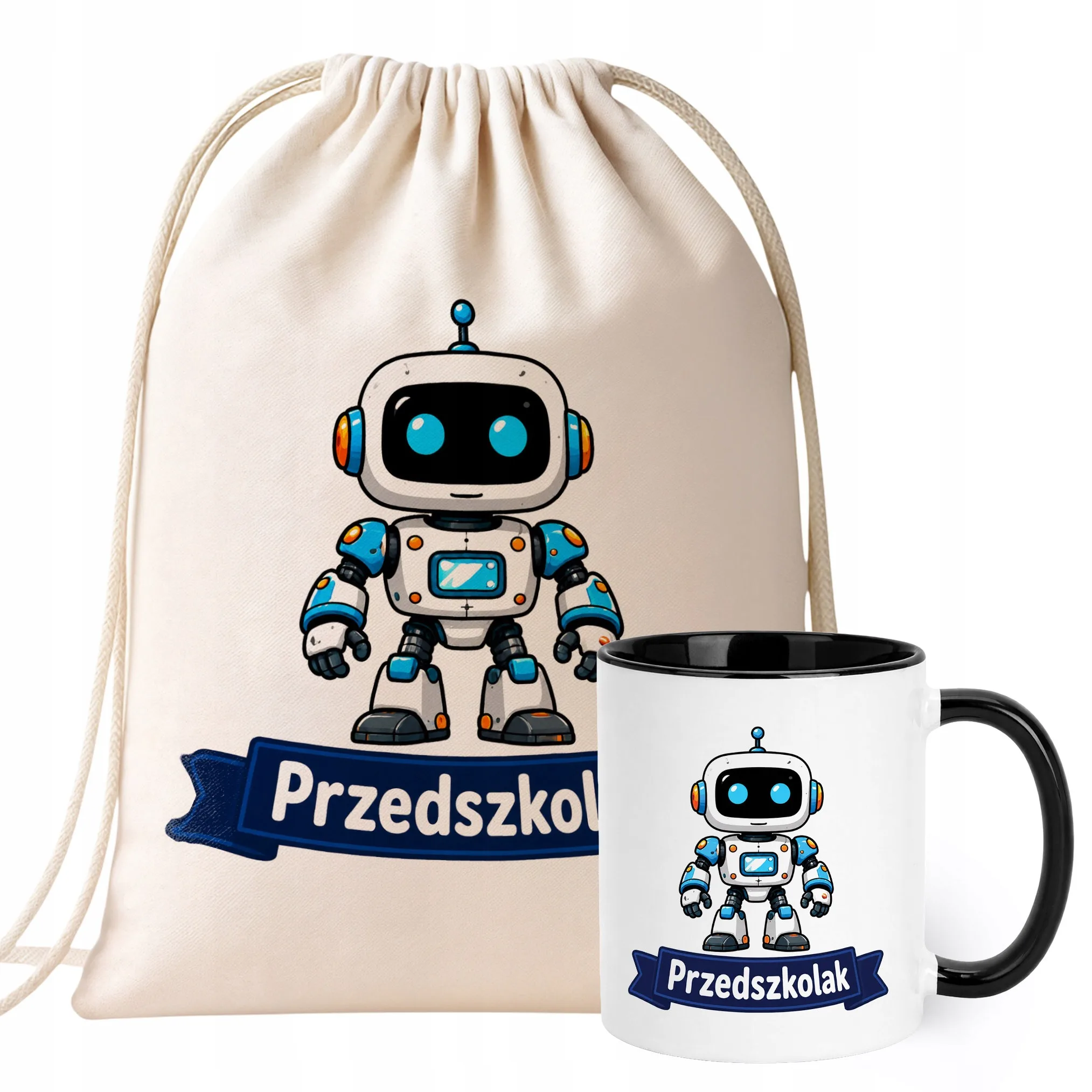 Zestaw Plecak Worek Kubek Czarny Z Nadrukiem Przedszkolak Dla Dzieci