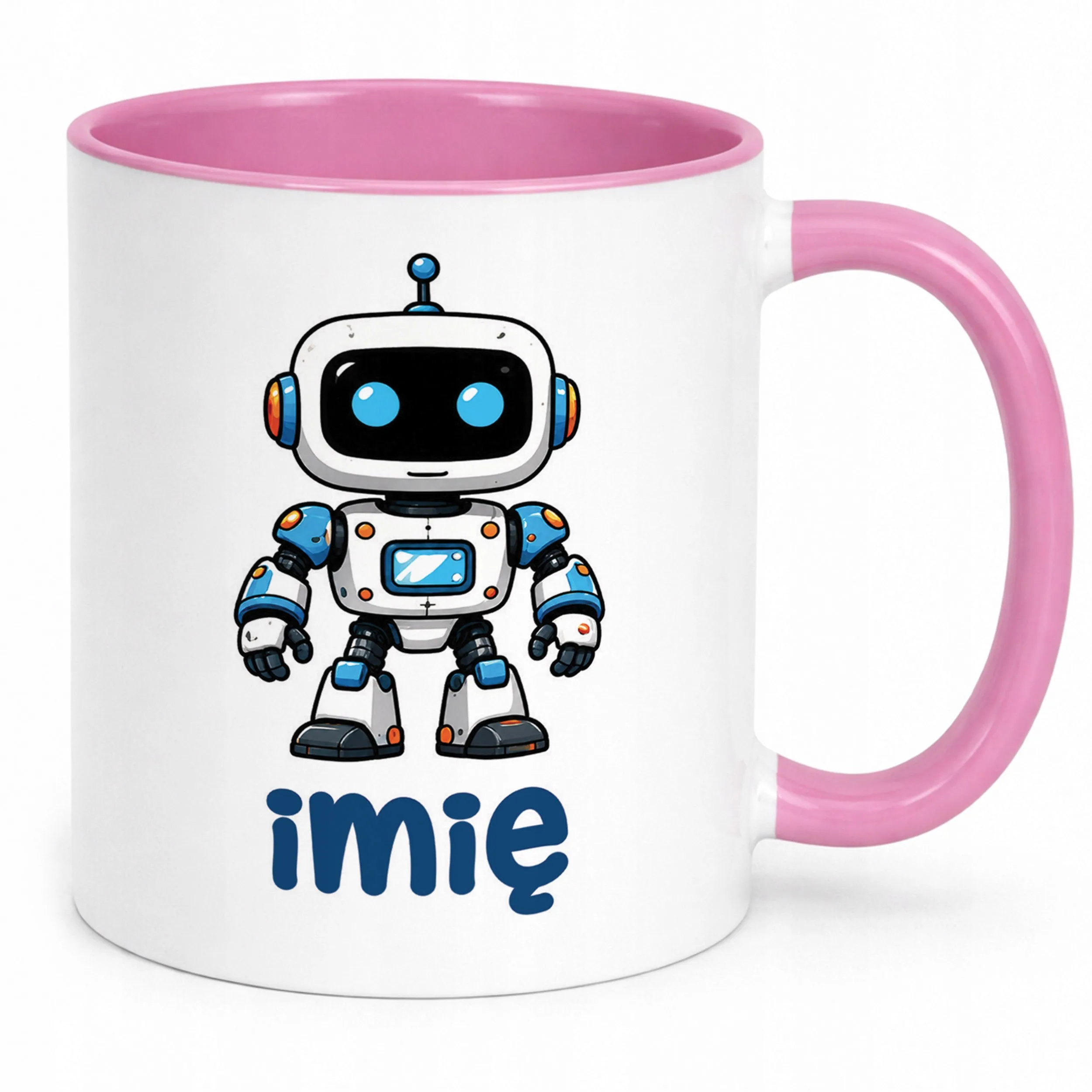 Kubek Różowy z nadrukiem personalizowany Robot Dla Dzieci Prezent