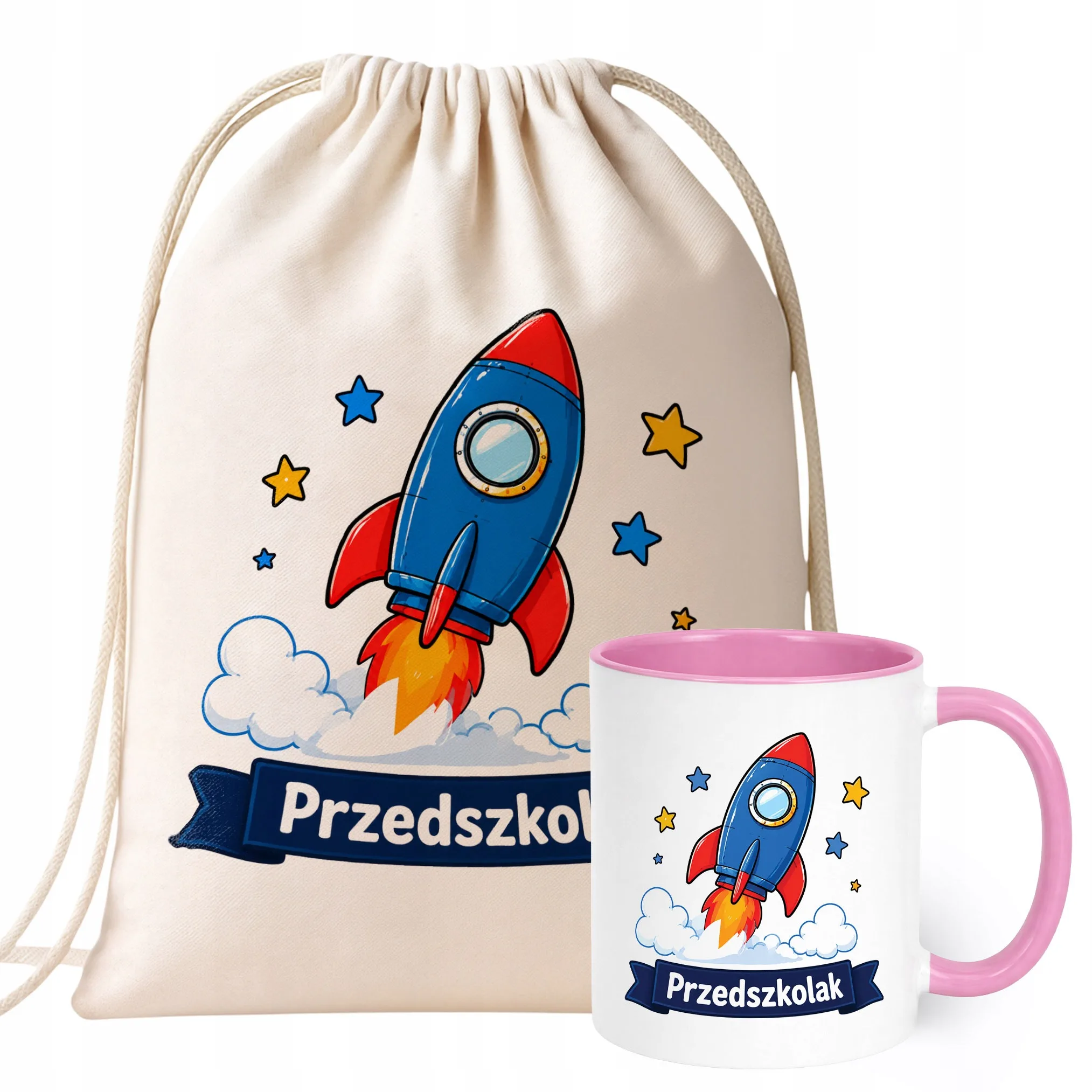 Zestaw Plecak Worek Kubek Różowy Z Nadrukiem Przedszkolak Dla Dzieci