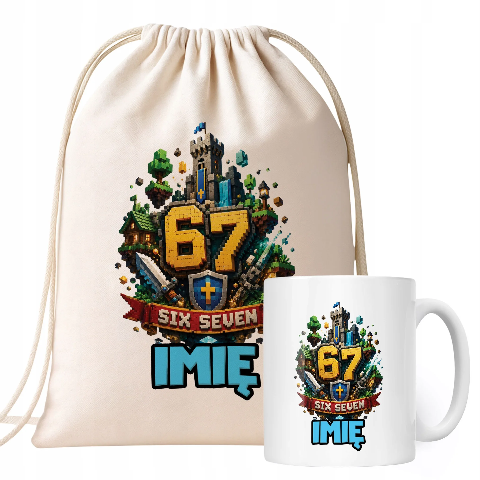 Zestaw Personalizowany Plecak Worek Kubek 67 Six Seven Prezent