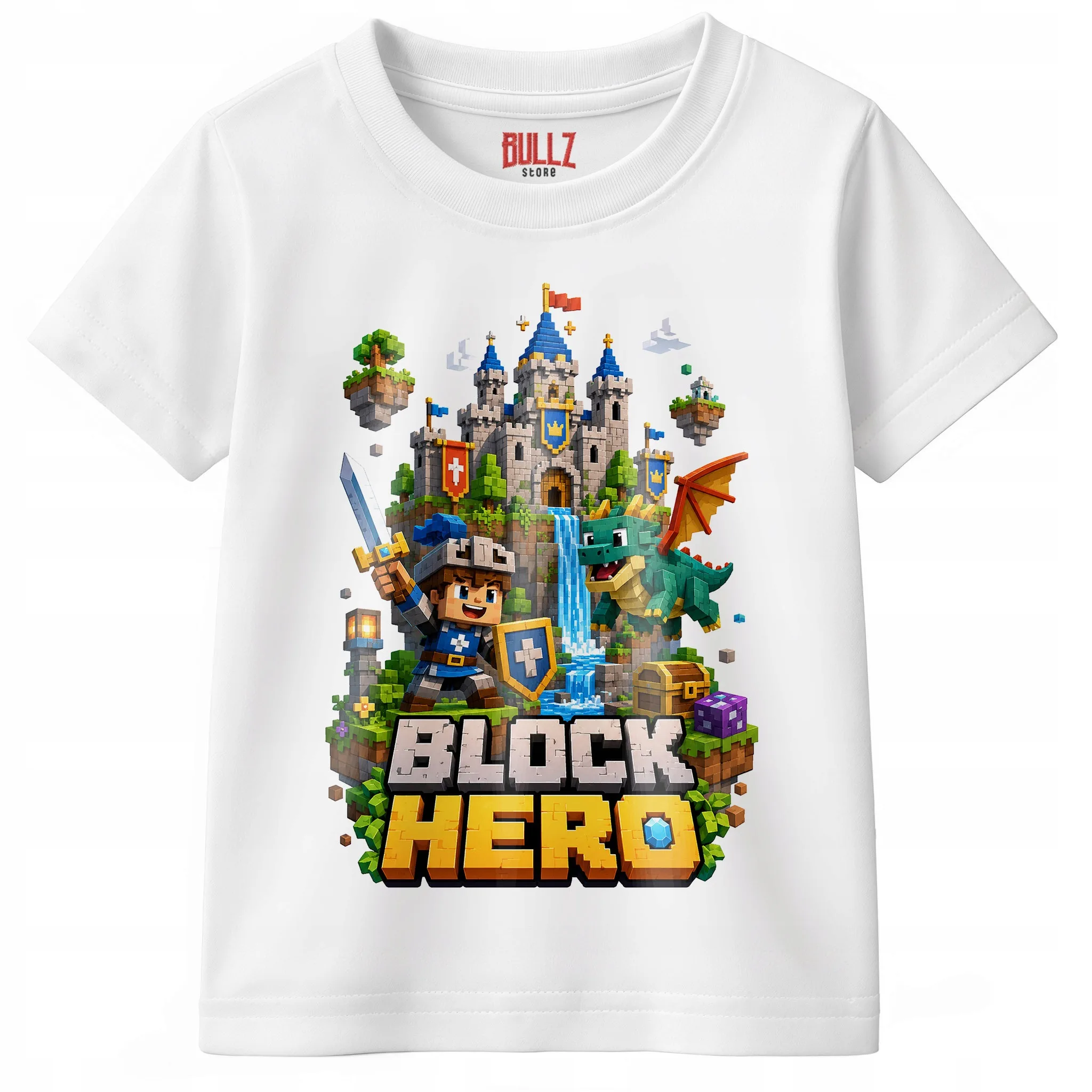 Koszulka Dziecięca Biała Z Nadrukiem BLOCK HERO Gra Dla Dzieci r. 116