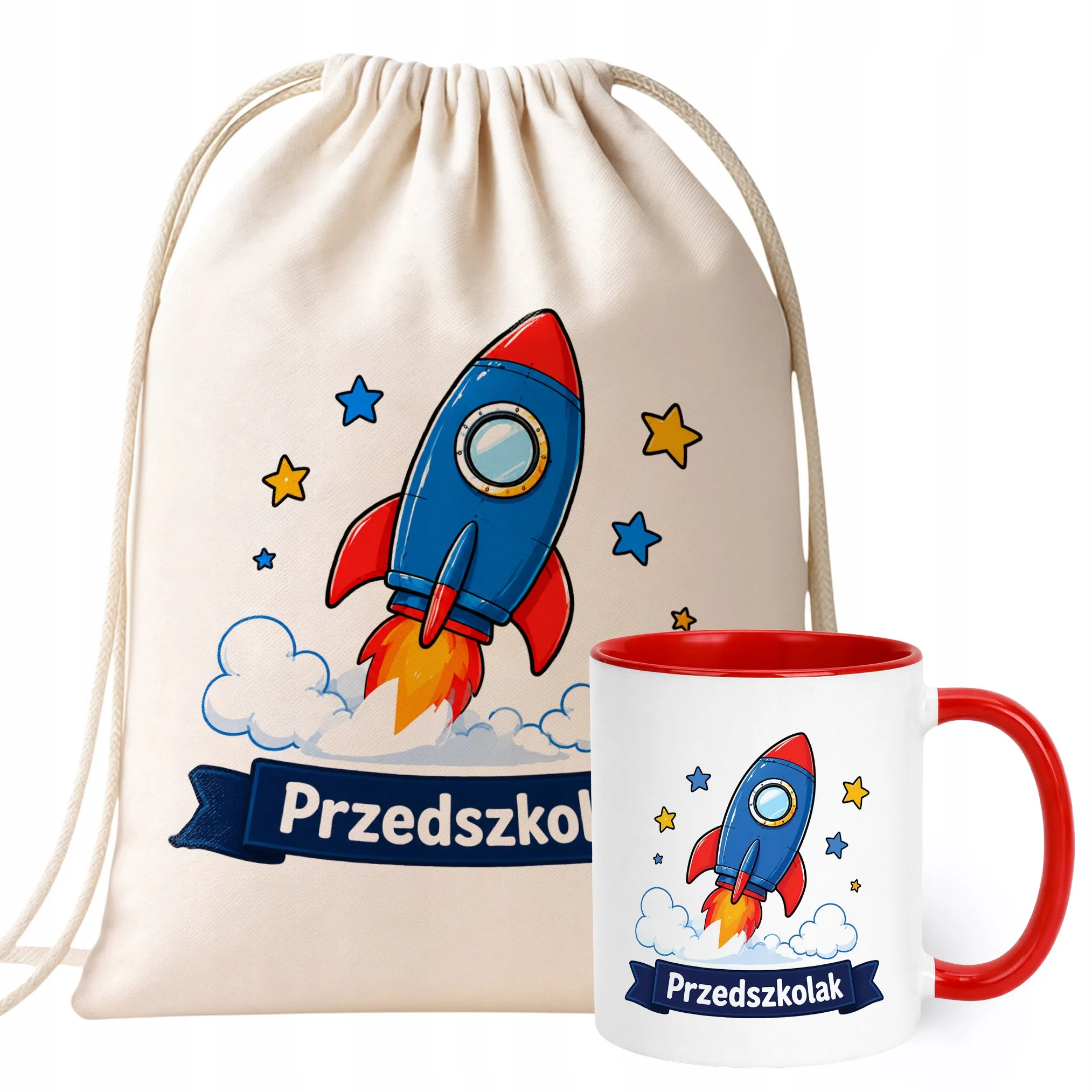 Zestaw Plecak Worek Kubek Czerwony Z Nadrukiem Przedszkolak Dla Dzieci