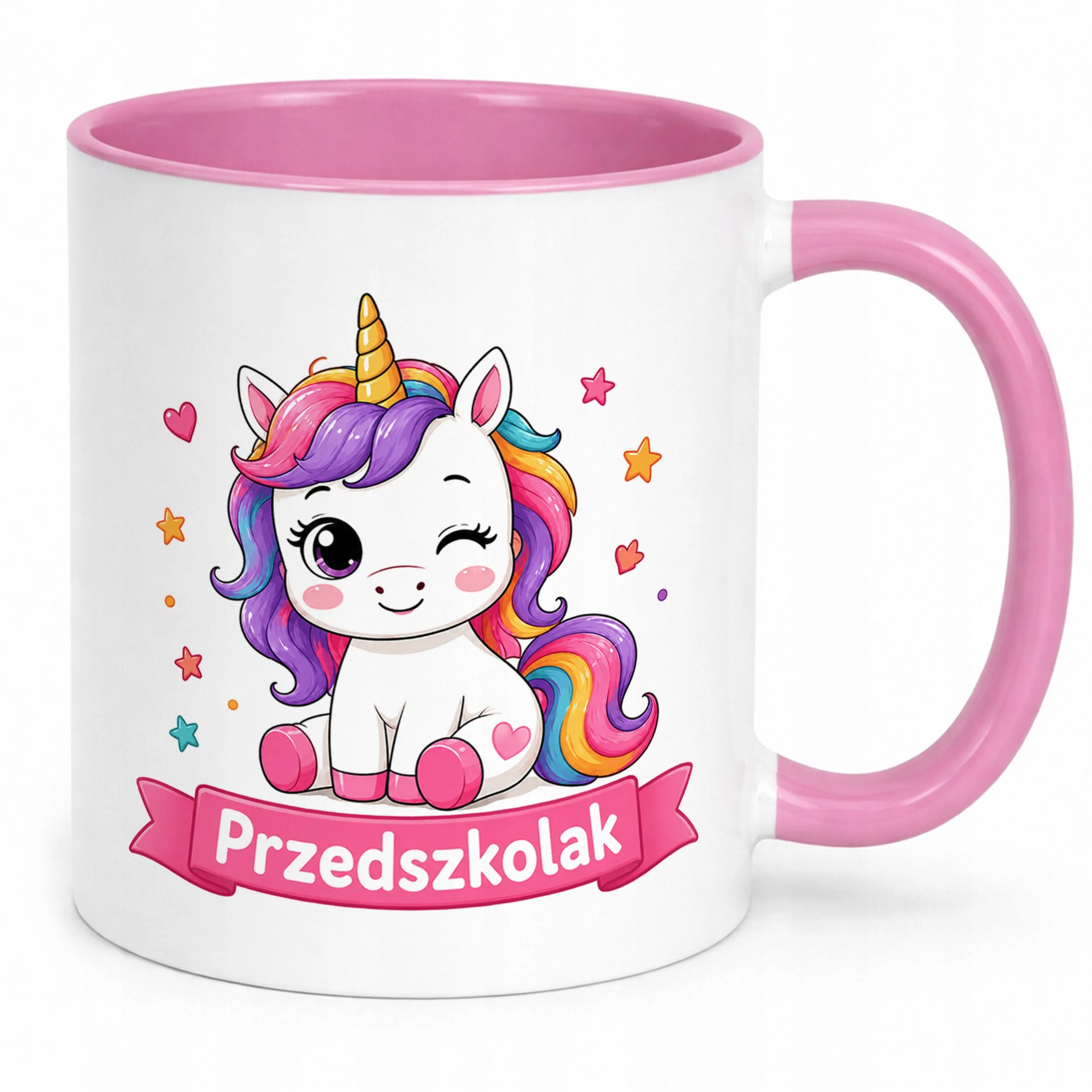 Kubek Różowy z nadrukiem Przedszkolak Szkoła Dla Dzieci Prezent