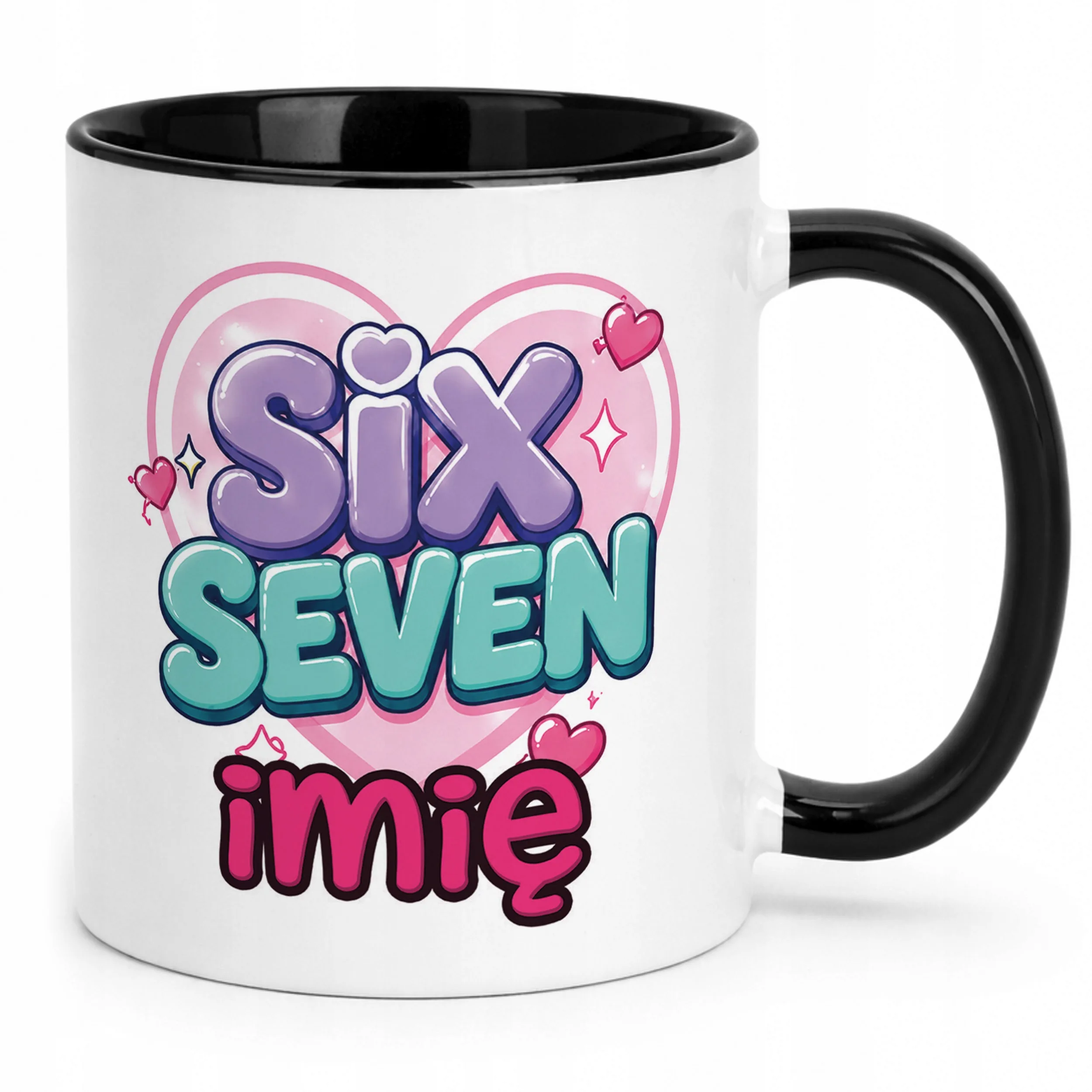 Kubek Czarny z nadrukiem personalizowany SIX SEVEN Dla Dzieci Prezent